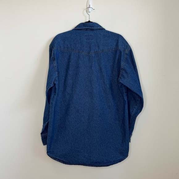 Dickies Long Sleeve Snap Front Denim Shirt - Stone Washed Indigo Blue Size M - Picture 2 of 10
